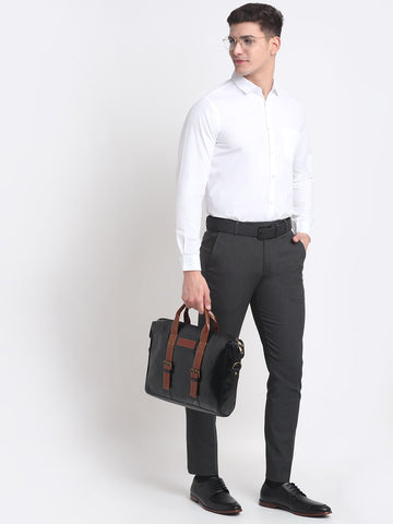 Men grey texture slim fit minimalistic formal trousers
