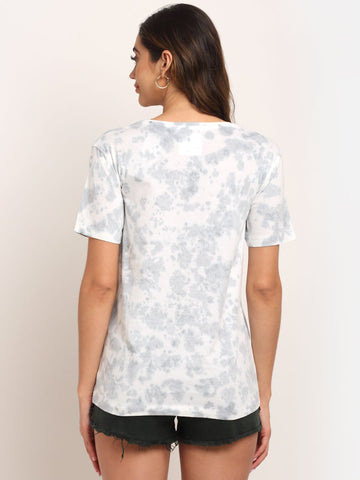 Abstract Pattern, Women Combed Cotton Tie dye grey T-Shirt