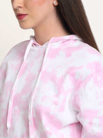 Abstract Pattern, Women Combed Cotton Tie & Dye Pink Sweatshirt