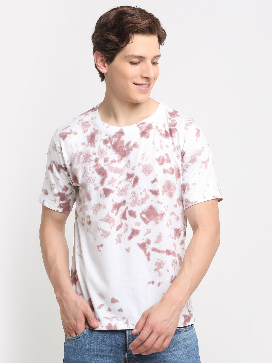 Fade Out Design Pattern, Men Combed Cotton Tie & Dye Brown T-Shirt