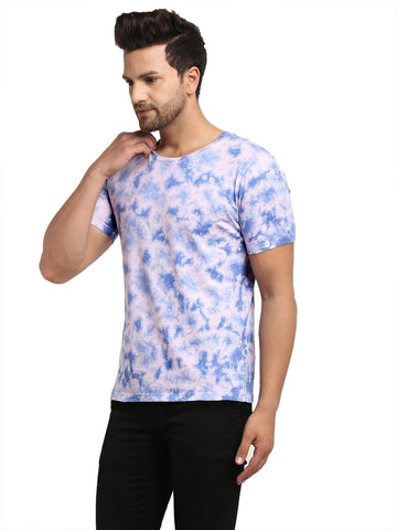 Abstract Pattern, Men Combed Cotton Tie & Dye Blue T-Shirt