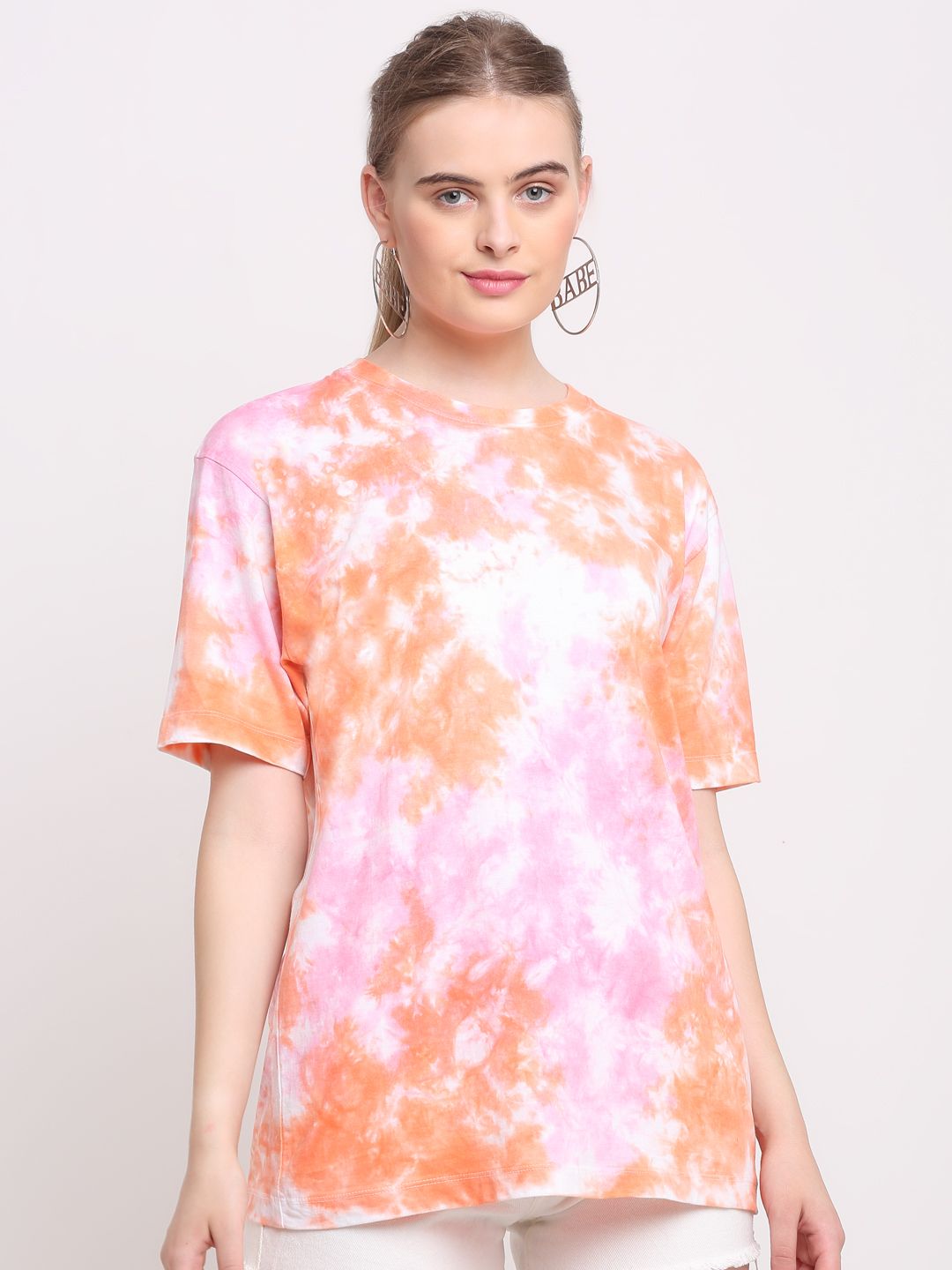 Abstract Pattern, Women Combed Cotton Tie dye Multicoloured T-Shirt