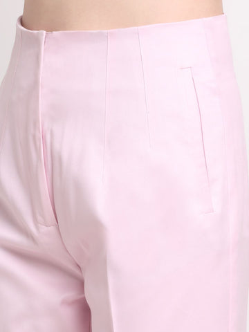 Women Viscose Lycra Solid Pink trousers