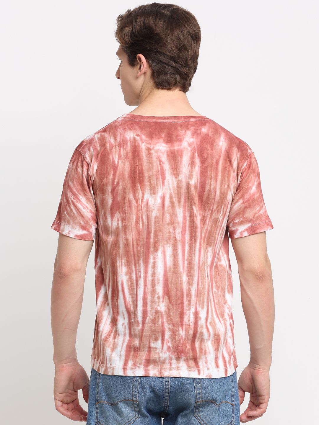 Linear Pattern, Men Combed Cotton Tie & Dye Brown T-Shirt