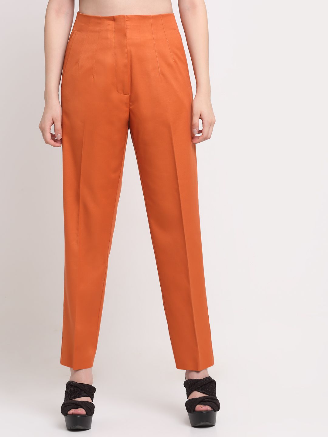 Women Viscose Lycra Solid Orange trousers