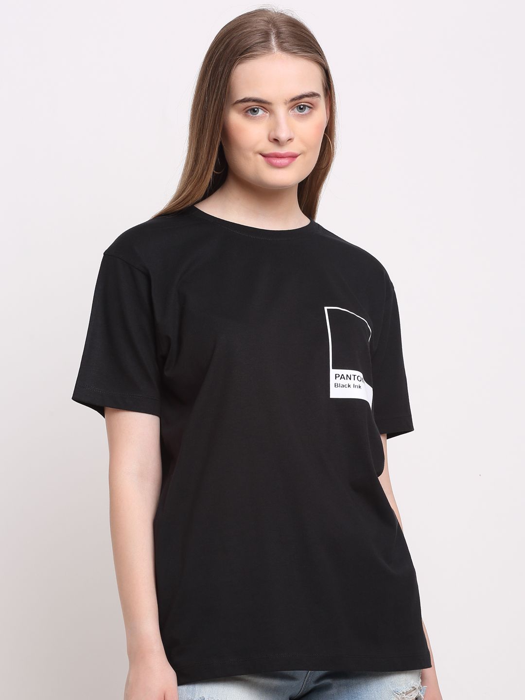 Minimalistic Pattern,  Women Combed Cotton Black T-Shirt