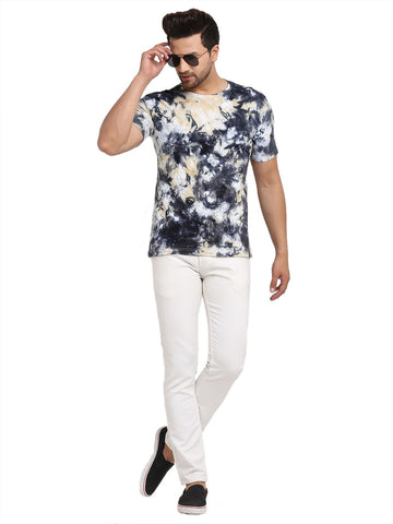Patchy  Pattern, Men Combed Cotton Tie & Dye Multicoloured T-Shirt