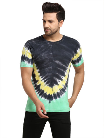 Horizontal Pattern, Men Combed Cotton Tie & Dye Multicoloured T-Shirt