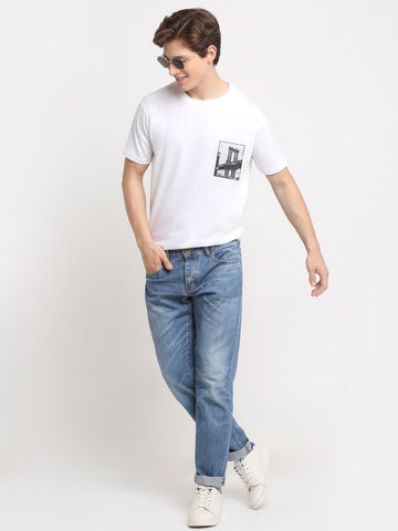 Minimalistic Pattern, Men Combed Cotton White T-Shirt