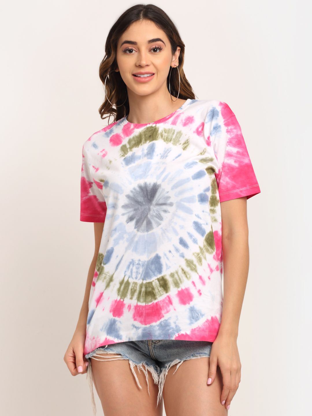 Spiral Pattern, Women Combed Cotton Tie & Dye Multicoloured T-Shirt
