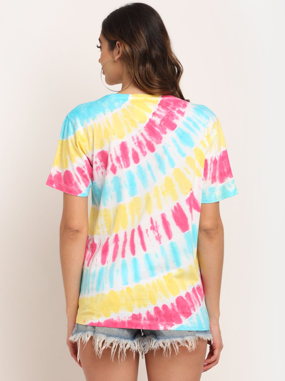 Linear Pattern, Women Combed Cotton Tie & Dye Multicoloured T-Shirt