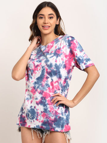 Patchy Pattern, Women Combed Cotton Tie dye multicoloured T-Shirt