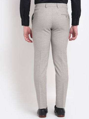 Men khaki texture slim fit minimalistic formal trousers