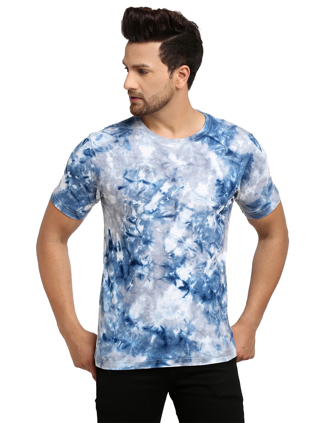 Patchy Pattern, Men Combed Cotton Tie & Dye Multicoloured T-Shirt
