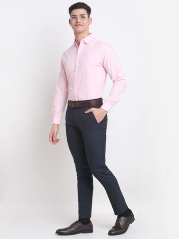 Men checked blue slim fit minimalistic formal trousers