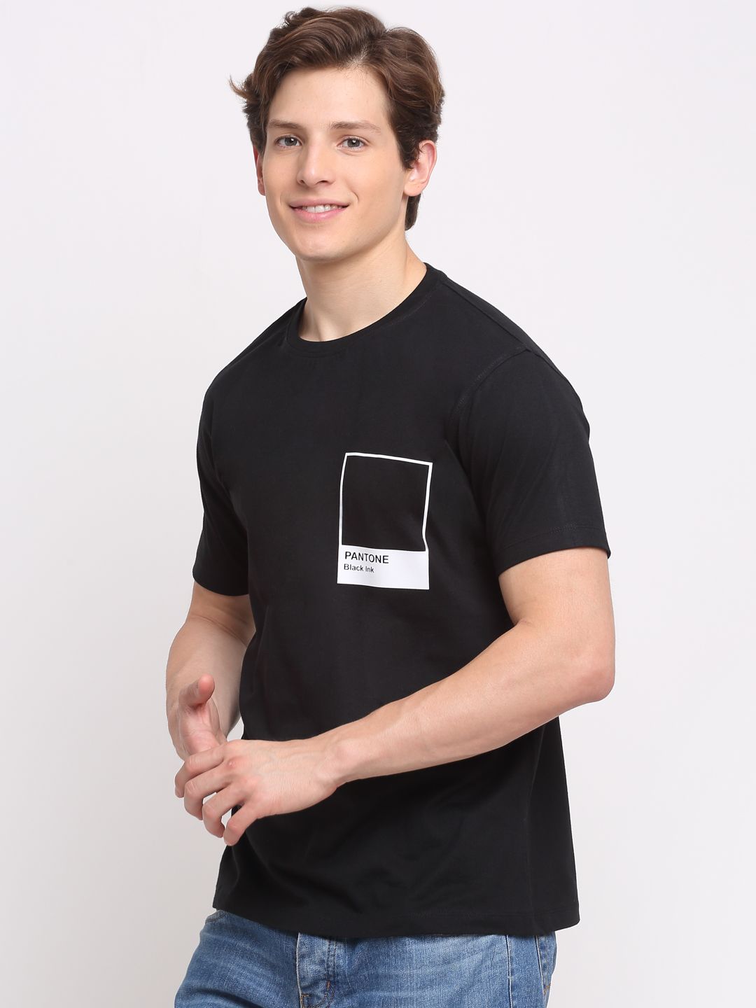 Minimalisitc Pattern, Men Combed Cotton Black T-Shirt