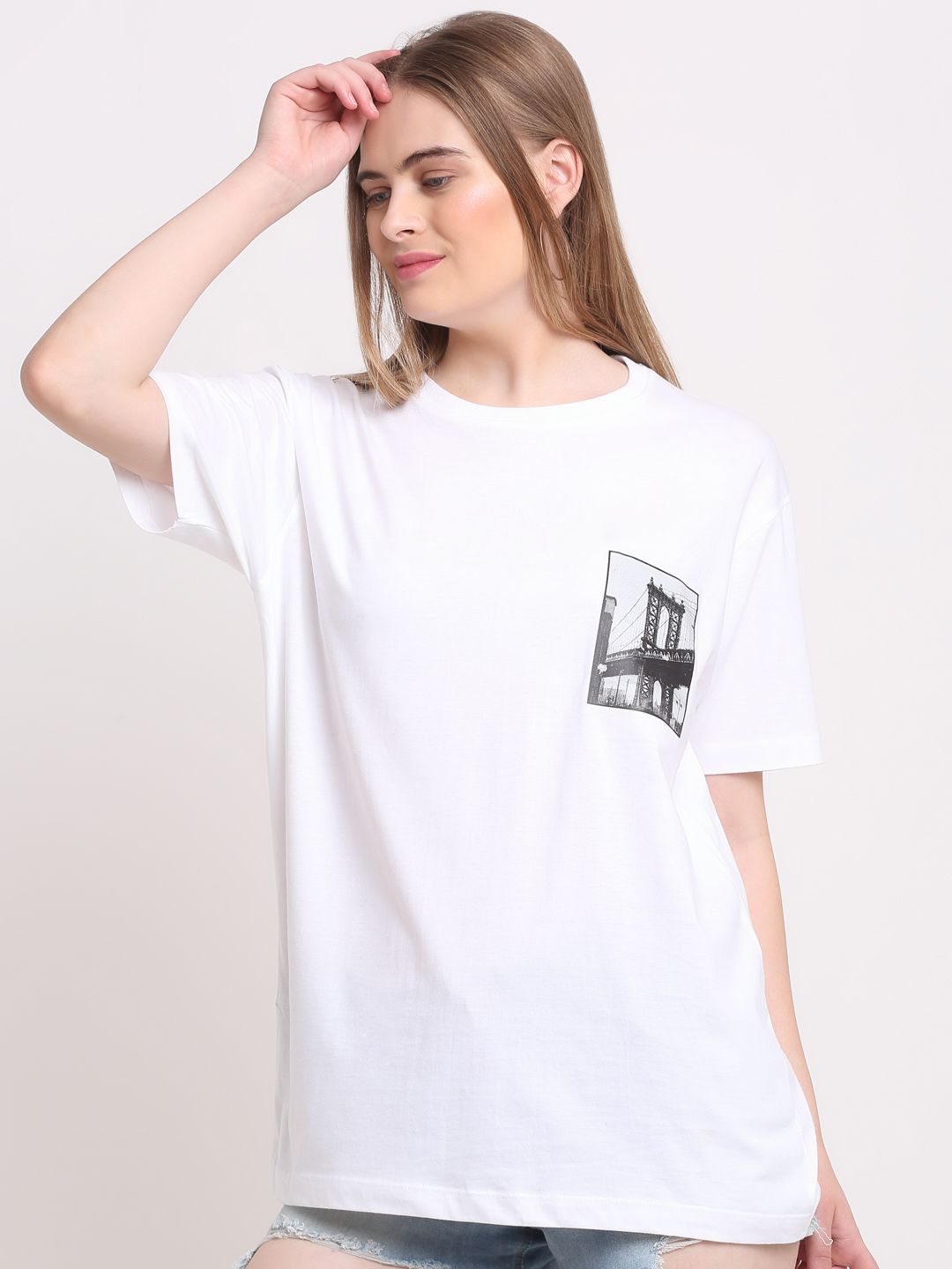 Minimalistic Pattern, Women Combed Cotton White T-Shirt