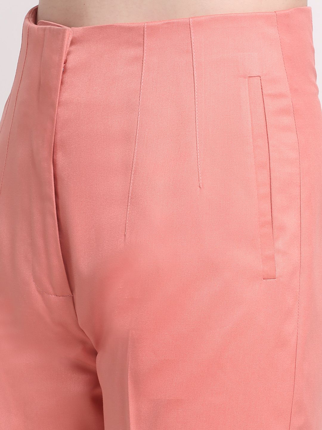 Women Viscose Lycra Solid Peach trousers