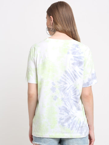 Patchy Pattern, Women Combed Cotton Tie dye green T-Shirt