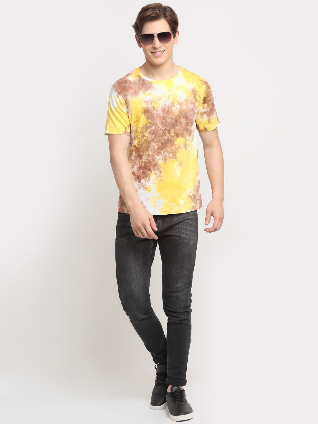 Abstract Pattern, Men Combed Cotton Tie & Dye Multicoloured T-Shirt