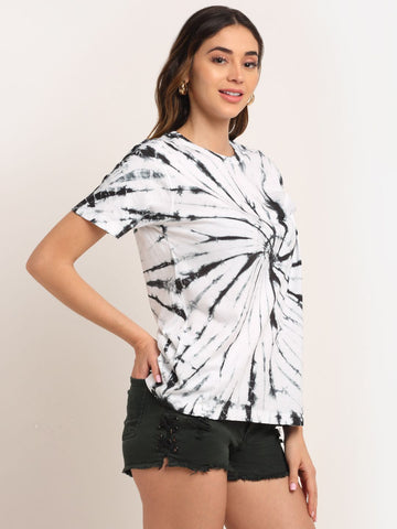 Patchy Pattern, Women Combed Cotton Tie dye black T-Shirt