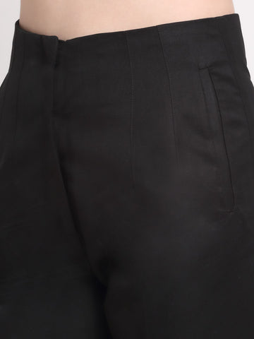 Women Viscose Lycra Solid Black trousers