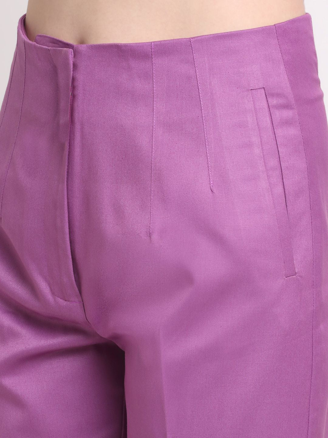 Women Viscose Lycra Solid Purple trousers