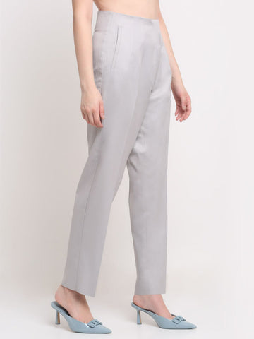 Women Viscose Lycra Solid Grey trousers