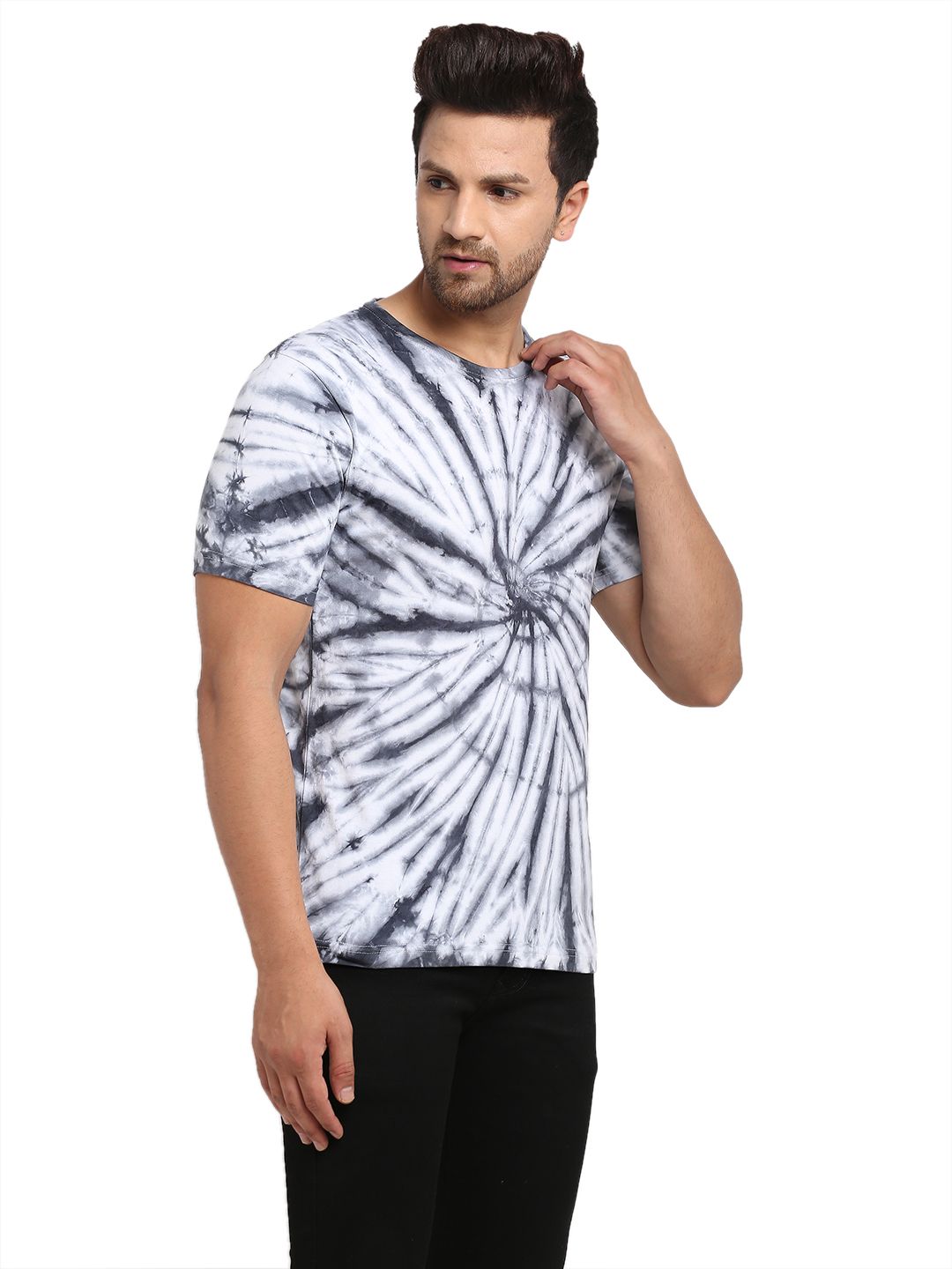 Spiral Pattern, Men Combed Cotton Tie & Dye Grey T-Shirt