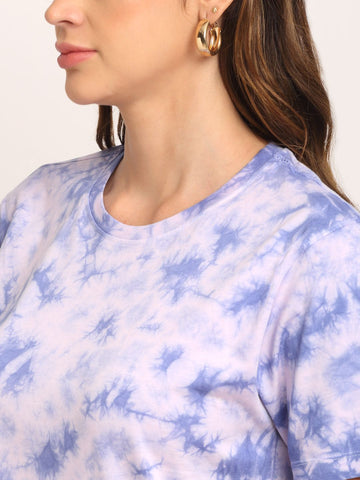 Abstract Design Pattern, Women Combed Cotton Tie dye blue T-Shirt