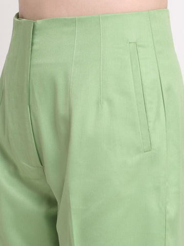 Women Viscose Lycra Solid Green trousers