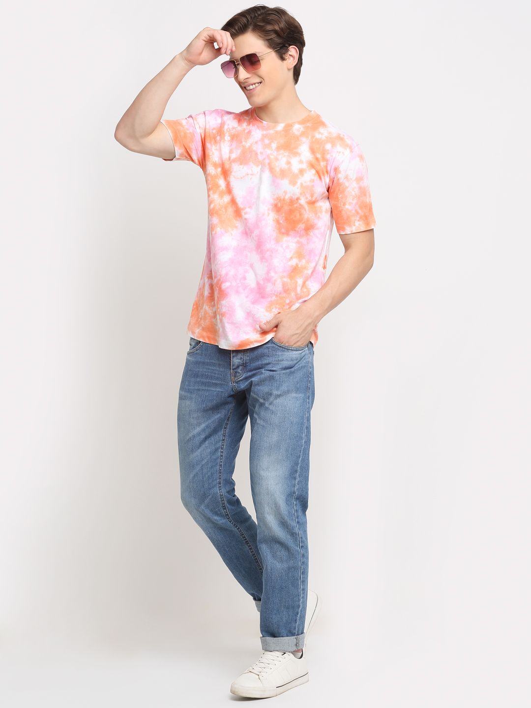 Abstract Pattern, Men Combed Cotton Tie & Dye Multicoloured T-Shirt
