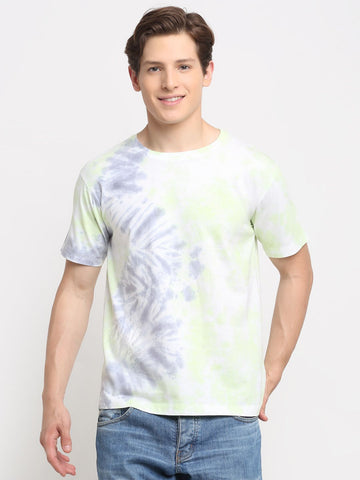 Abstract Pattern, Men Combed Cotton Tie & Dye White T-Shirt
