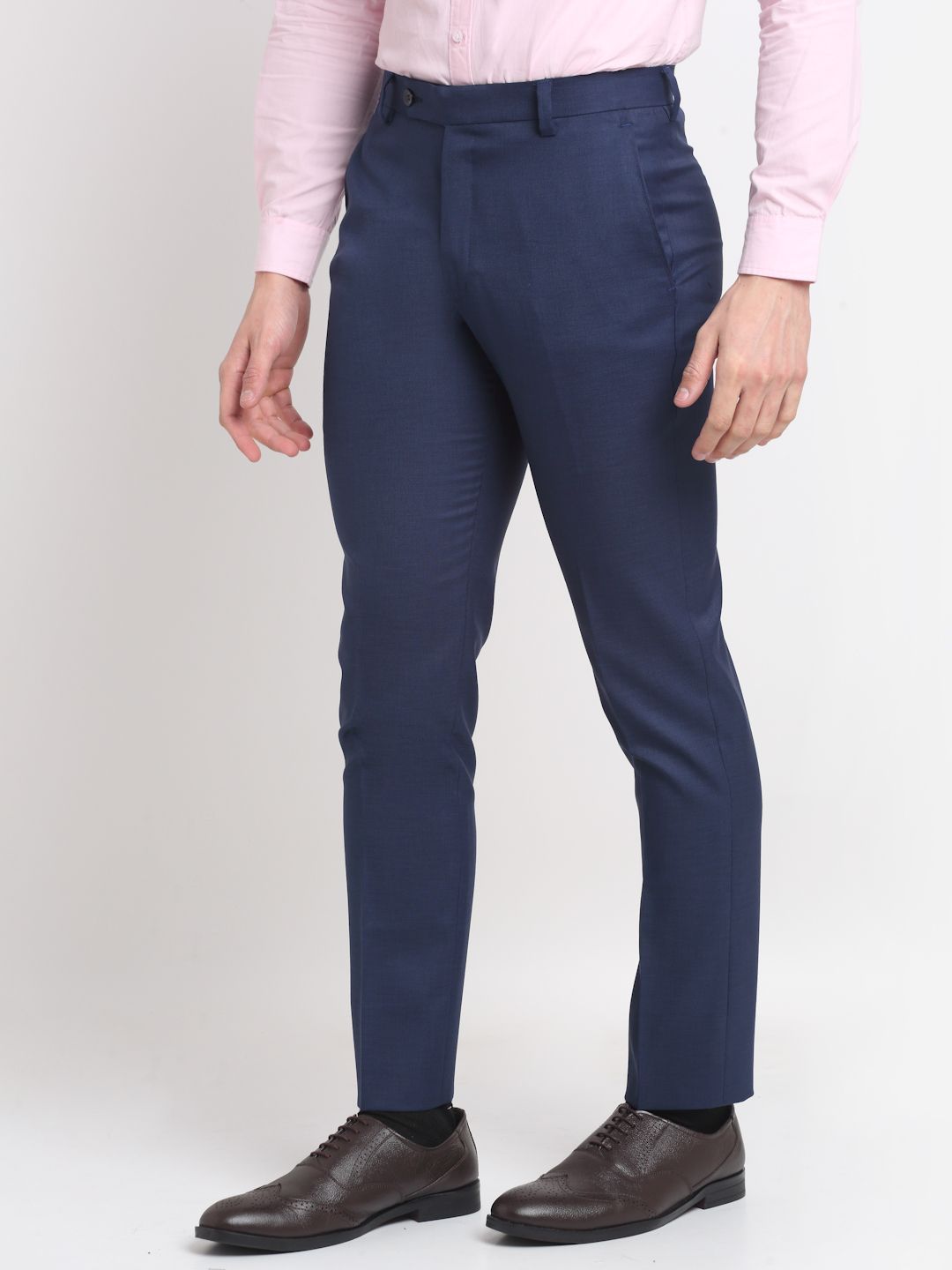 Men  midnight blue slim fit minimalistic formal trousers