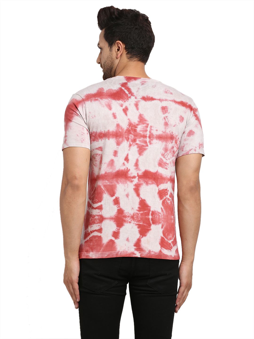 Abstract Pattern, Men Combed Cotton Tie & Dye Maroon T-Shirt