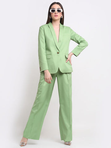 Women Viscose Lycra Solid Green Blazer