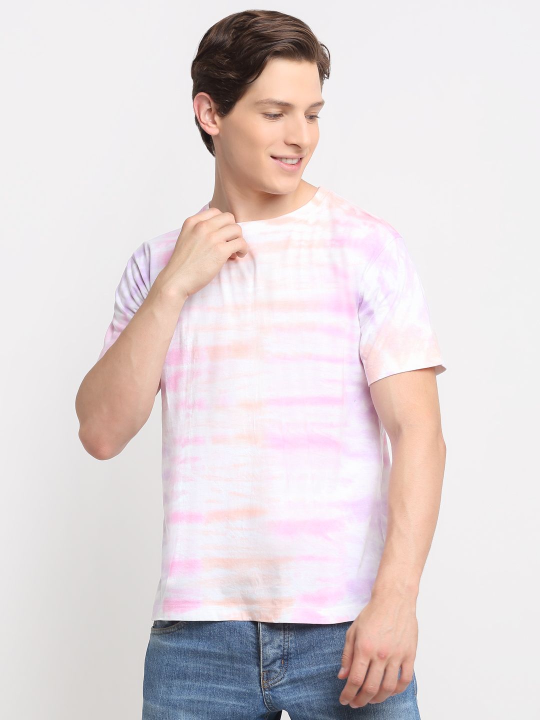 Horizontal Pattern, Men Combed Cotton Tie & Dye Multicoloured T-Shirt
