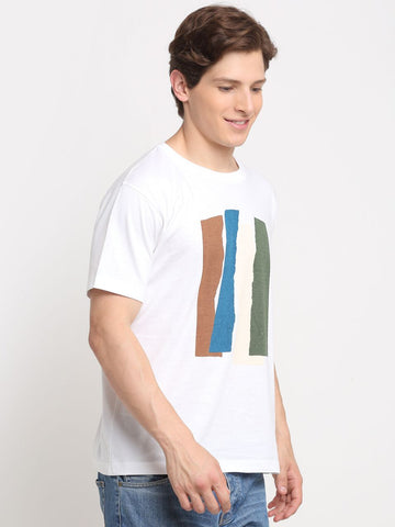 Printed Pattern, Men Combed Cotton White T-Shirt