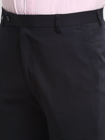 Men extra dark navy slim fit minimalistic formal trousers