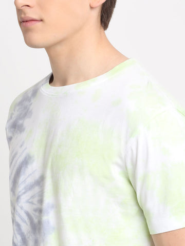 Abstract Pattern, Men Combed Cotton Tie & Dye White T-Shirt