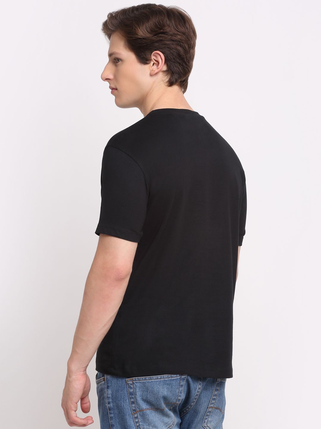 Printed Pattern, Men Combed Cotton Black T-Shirt