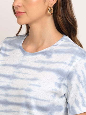 Horizontal Pattern, Women Combed Cotton Tie & Dye Grey T-Shirt
