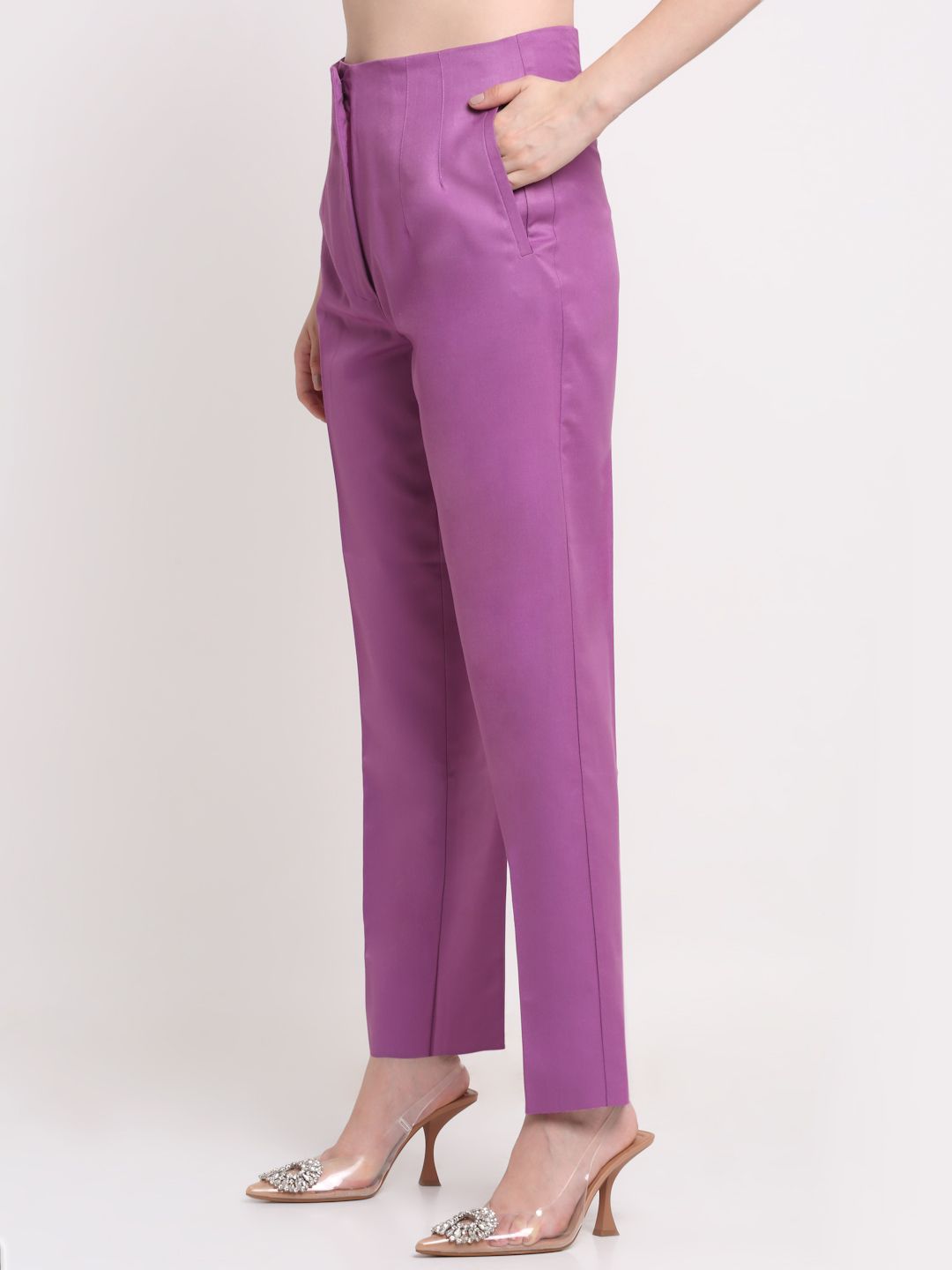 Women Viscose Lycra Solid Purple trousers
