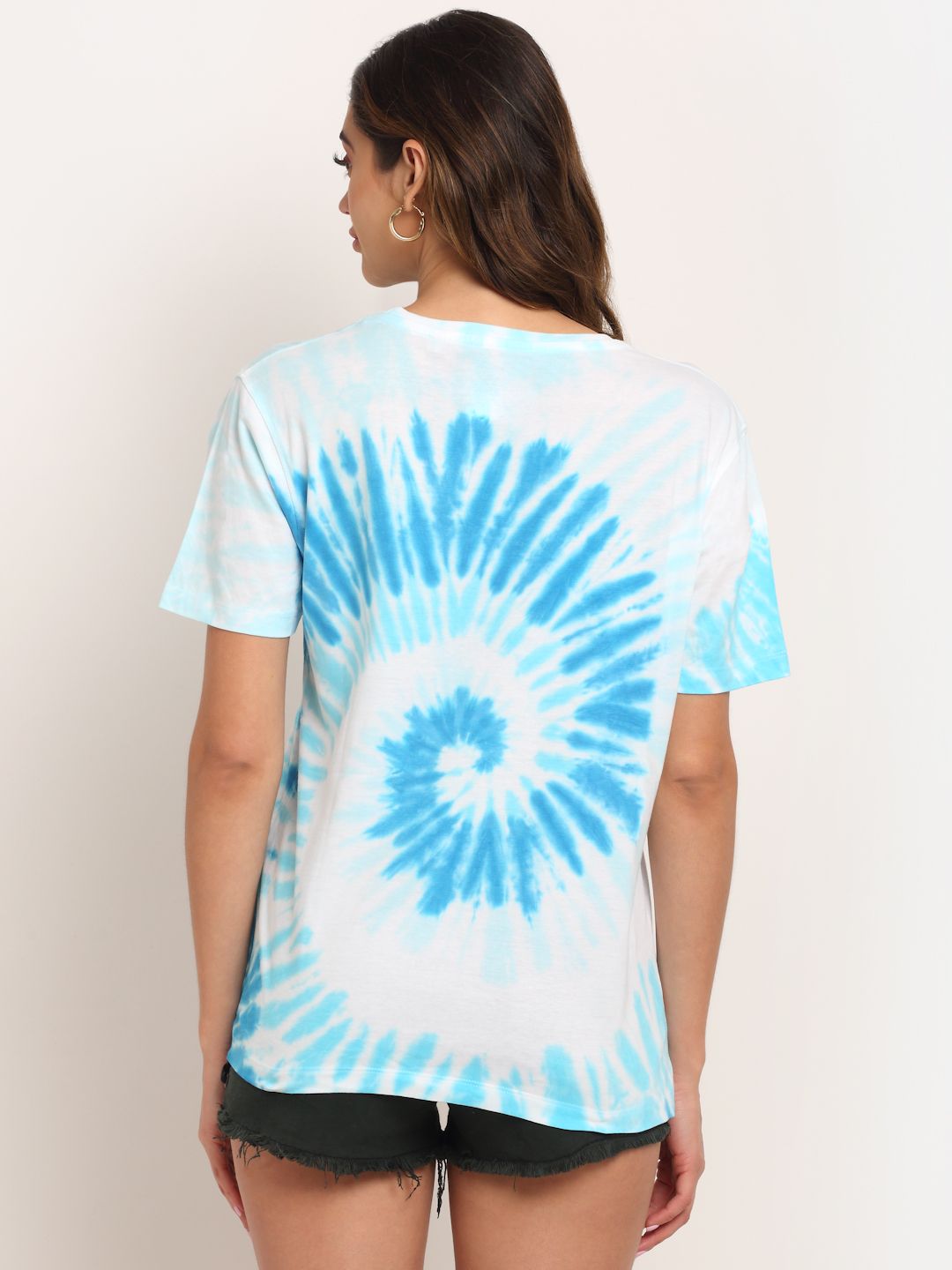 Spiral Pattern, Women Combed Cotton Tie dye blue T-Shirt