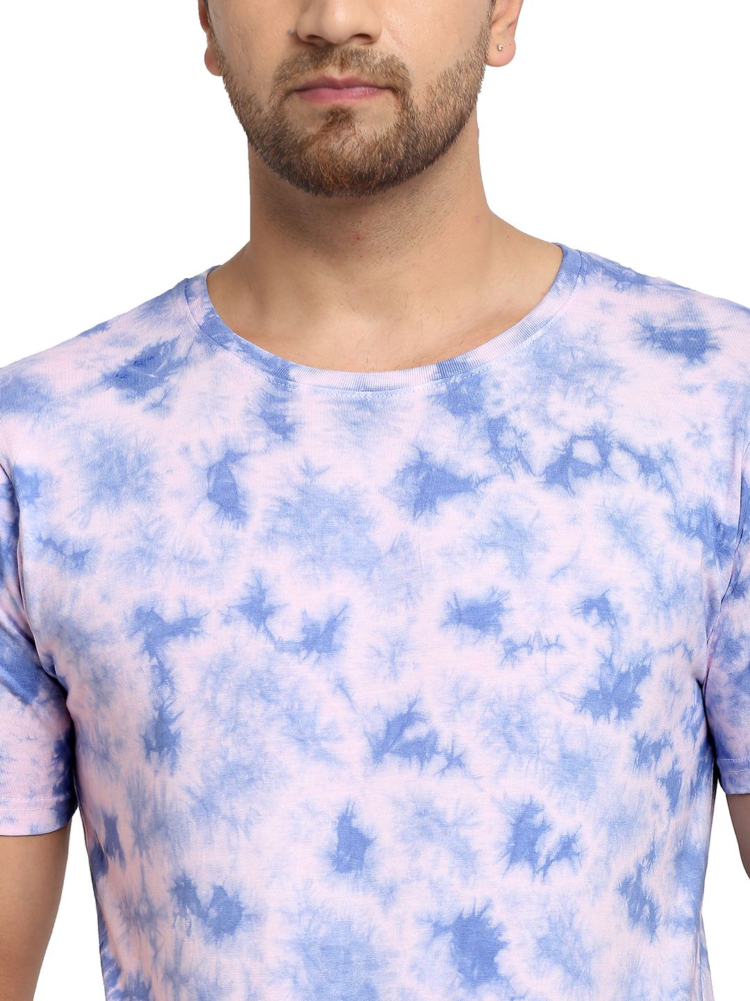 Abstract Pattern, Men Combed Cotton Tie & Dye Blue T-Shirt
