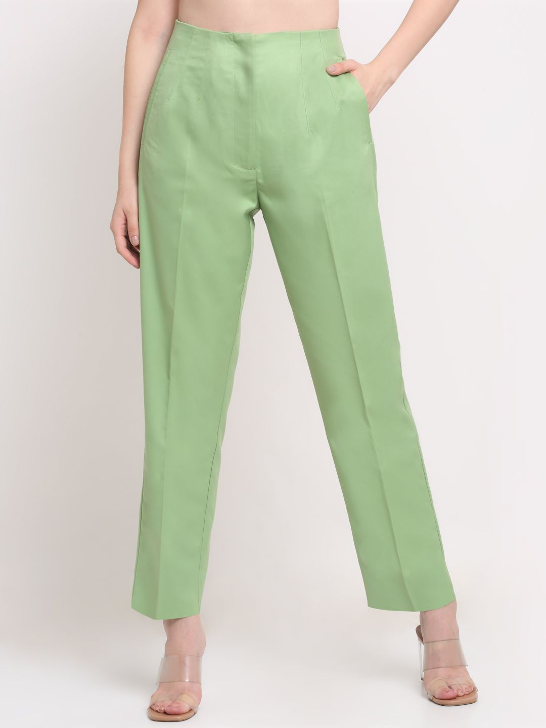 Women Viscose Lycra Solid Green trousers