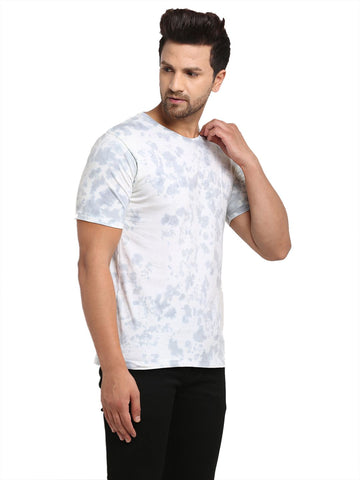 Abstract Pattern, Men Combed Cotton Tie & Dye Grey T-Shirt