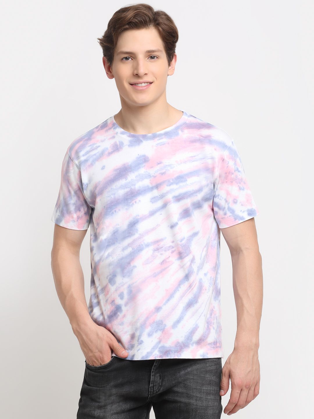 Diagonal Pattern, Men Combed Cotton Tie & Dye Multicoloured T-Shirt