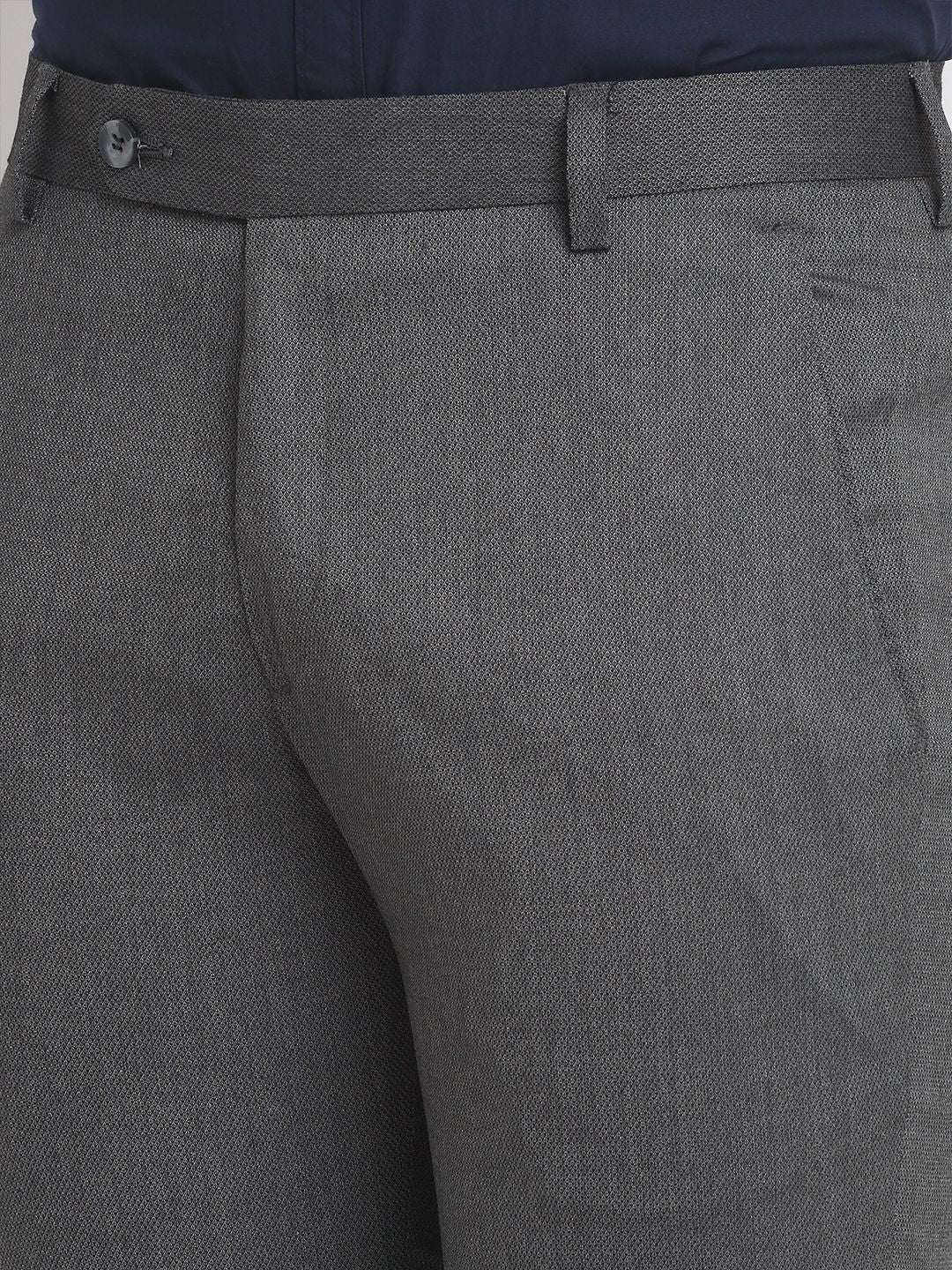 Men grey melange slim fit minimalistic formal trousers