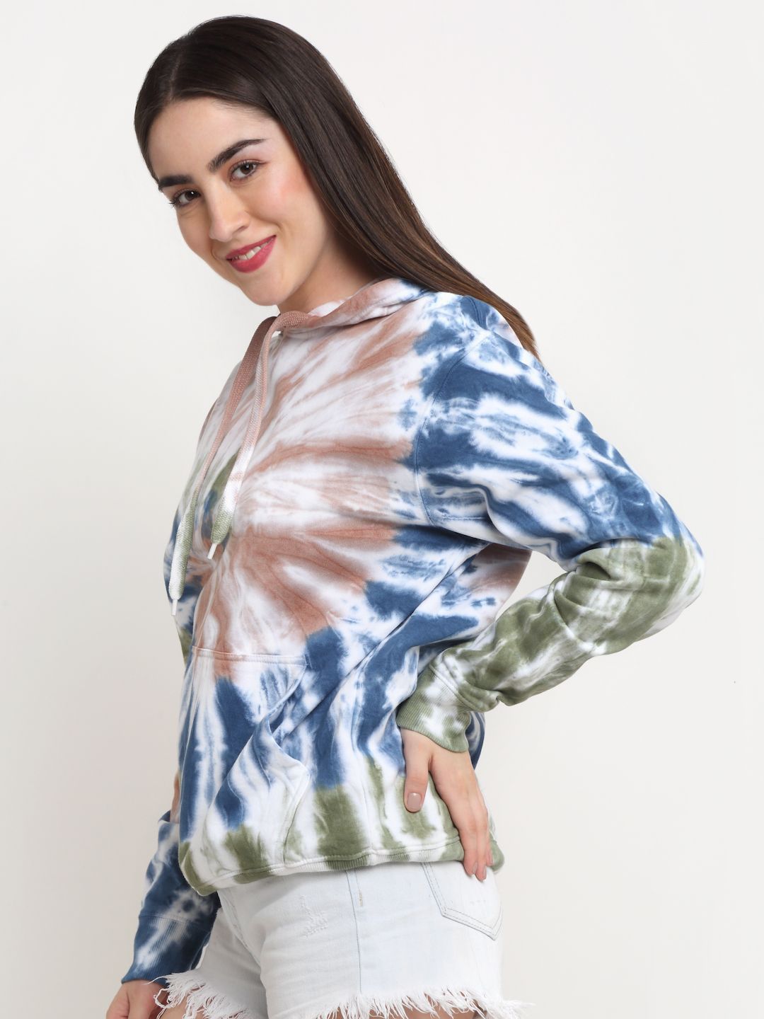 Spiral Pattern, Women Combed Cotton Tie & Dye      Multi Color Sweatshirt